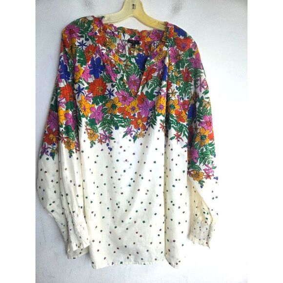 Talbots "Blissful Floral" White w/Multicolor Floral V-Neck Cotton Blouse size 3X - Picture 3 of 9